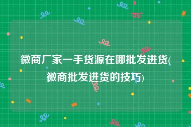 微商厂家一手货源在哪批发进货(微商批发进货的技巧)