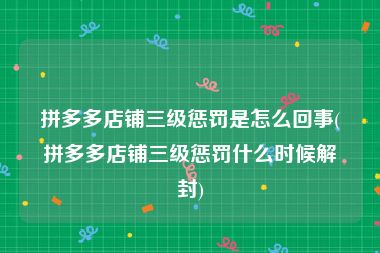 拼多多店铺三级惩罚是怎么回事(拼多多店铺三级惩罚什么时候解封)