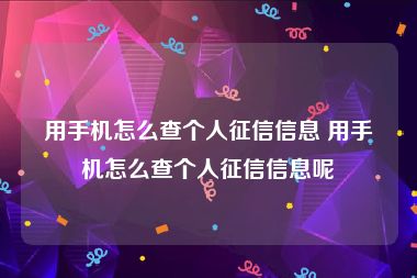 用手机怎么查个人征信信息 用手机怎么查个人征信信息呢