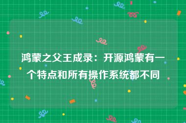 鸿蒙之父王成录：开源鸿蒙有一个特点和所有操作系统都不同