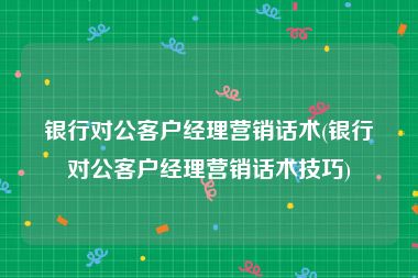 银行对公客户经理营销话术(银行对公客户经理营销话术技巧)