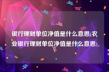 银行理财单位净值是什么意思(农业银行理财单位净值是什么意思)