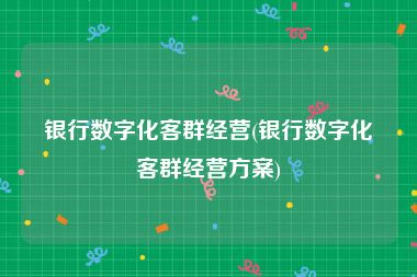 银行数字化客群经营(银行数字化客群经营方案)