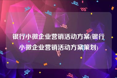 银行小微企业营销活动方案(银行小微企业营销活动方案策划)