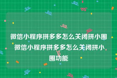 微信小程序拼多多怎么关闭拼小圈 微信小程序拼多多怎么关闭拼小圈功能