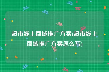 超市线上商城推广方案(超市线上商城推广方案怎么写)