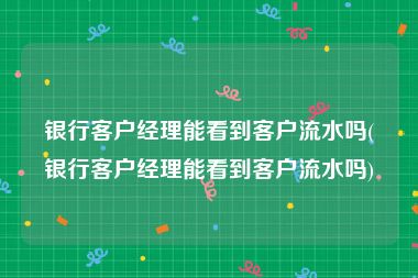 银行客户经理能看到客户流水吗(银行客户经理能看到客户流水吗)