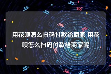 用花呗怎么扫码付款给商家 用花呗怎么扫码付款给商家呢