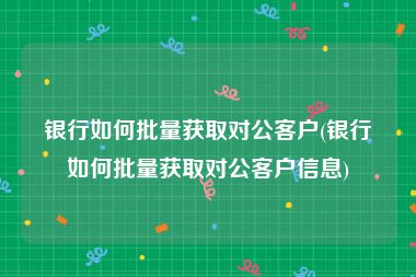 银行如何批量获取对公客户(银行如何批量获取对公客户信息)