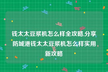 钱太太豆浆机怎么样全攻略,分享防城港钱太太豆浆机怎么样实用新攻略