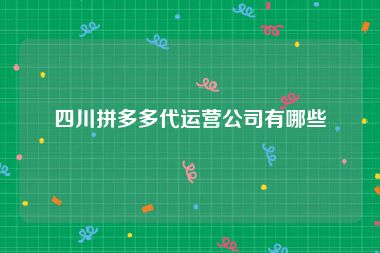 四川拼多多代运营公司有哪些