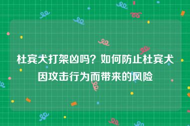 杜宾犬打架凶吗？如何防止杜宾犬因攻击行为而带来的风险