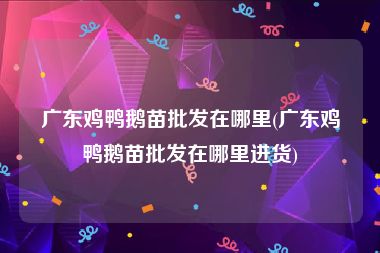 广东鸡鸭鹅苗批发在哪里(广东鸡鸭鹅苗批发在哪里进货)