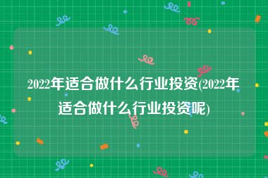 2022年适合做什么行业投资(2022年适合做什么行业投资呢)