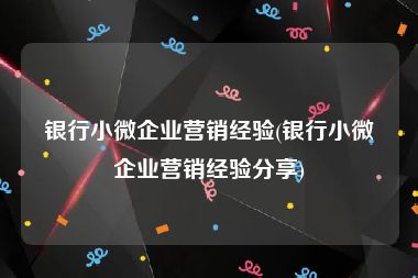 银行小微企业营销经验(银行小微企业营销经验分享)