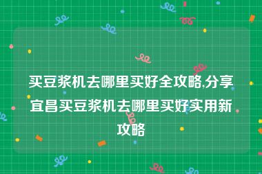 买豆浆机去哪里买好全攻略,分享宜昌买豆浆机去哪里买好实用新攻略