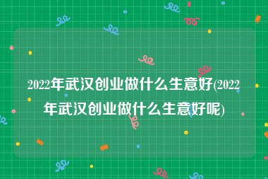 2022年武汉创业做什么生意好(2022年武汉创业做什么生意好呢)