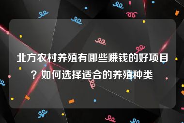 北方农村养殖有哪些赚钱的好项目？如何选择适合的养殖种类