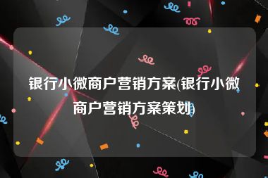 银行小微商户营销方案(银行小微商户营销方案策划)