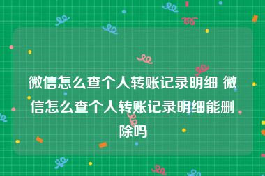 微信怎么查个人转账记录明细 微信怎么查个人转账记录明细能删除吗