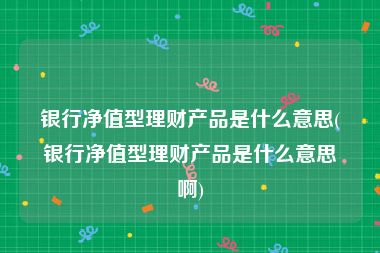 银行净值型理财产品是什么意思(银行净值型理财产品是什么意思啊)