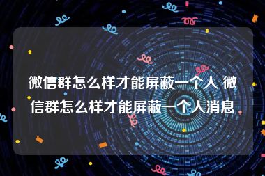 微信群怎么样才能屏蔽一个人 微信群怎么样才能屏蔽一个人消息