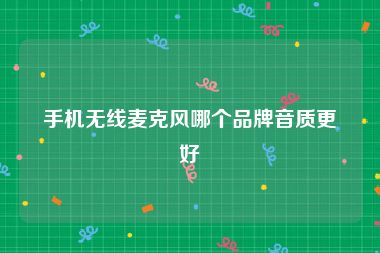 手机无线麦克风哪个品牌音质更好