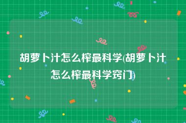 胡萝卜汁怎么榨最科学(胡萝卜汁怎么榨最科学窍门)