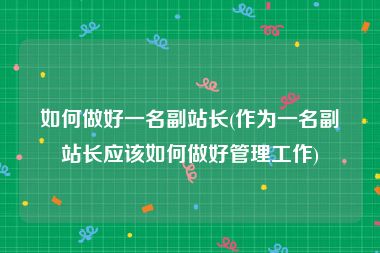 如何做好一名副站长(作为一名副站长应该如何做好管理工作)