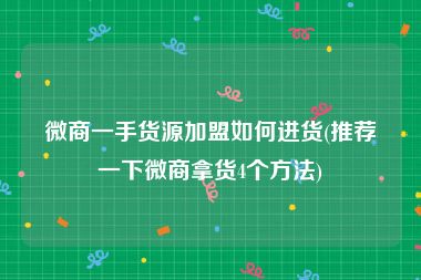 微商一手货源加盟如何进货(推荐一下微商拿货4个方法)