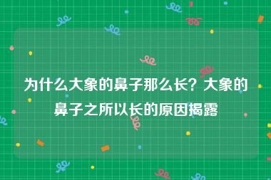 为什么大象的鼻子那么长？大象的鼻子之所以长的原因揭露