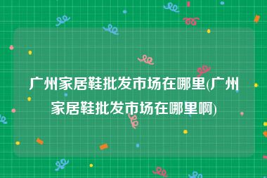 广州家居鞋批发市场在哪里(广州家居鞋批发市场在哪里啊)