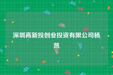 深圳高新投创业投资有限公司杨凯