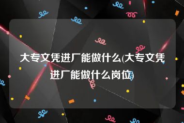 大专文凭进厂能做什么(大专文凭进厂能做什么岗位)