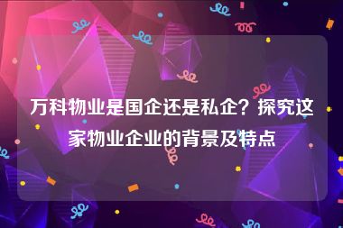 万科物业是国企还是私企？探究这家物业企业的背景及特点