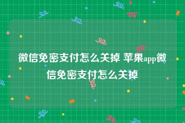 微信免密支付怎么关掉 苹果app微信免密支付怎么关掉