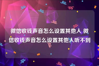 微信收钱声音怎么设置其他人 微信收钱声音怎么设置其他人听不到