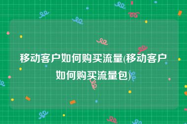 移动客户如何购买流量(移动客户如何购买流量包)