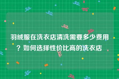 羽绒服在洗衣店清洗需要多少费用？如何选择性价比高的洗衣店