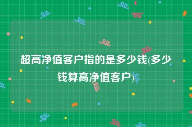 超高净值客户指的是多少钱(多少钱算高净值客户)