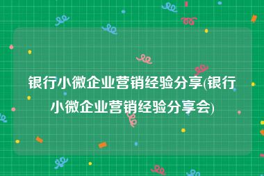 银行小微企业营销经验分享(银行小微企业营销经验分享会)