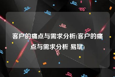 客户的痛点与需求分析(客户的痛点与需求分析 易斌)