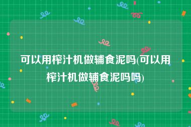 可以用榨汁机做辅食泥吗(可以用榨汁机做辅食泥吗吗)