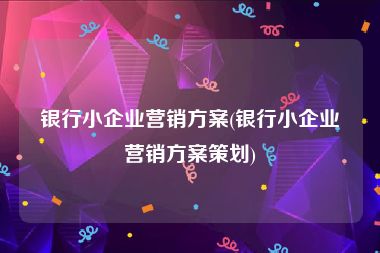 银行小企业营销方案(银行小企业营销方案策划)