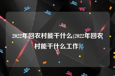 2022年回农村能干什么(2022年回农村能干什么工作)