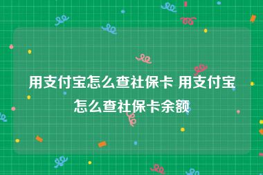 用支付宝怎么查社保卡 用支付宝怎么查社保卡余额