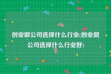 创业做公司选择什么行业(创业做公司选择什么行业好)