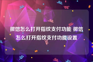 微信怎么打开指纹支付功能 微信怎么打开指纹支付功能设置