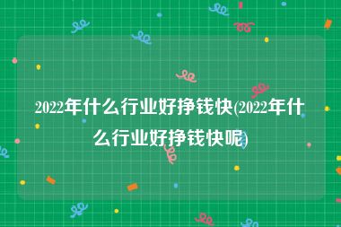 2022年什么行业好挣钱快(2022年什么行业好挣钱快呢)