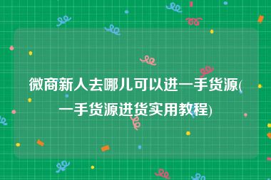 微商新人去哪儿可以进一手货源(一手货源进货实用教程)